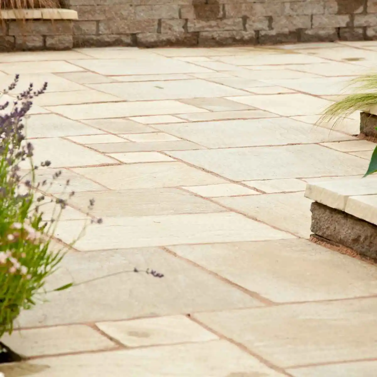 Detail of honed stone paving border
